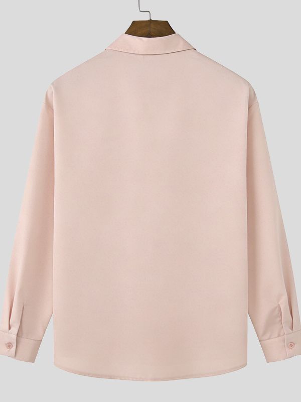 Men's Solid Color Tie Pocket Long Sleeve Shirt SKUL46133