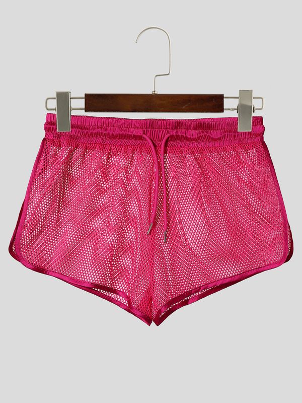 Men's Nightclub Party Sheer Mesh Drawstring Mid-Low Waist Short SKUL77512