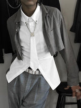 Men's Deconstructed Metal Buckle Tie Long Sleeve Shirt SKUL42420