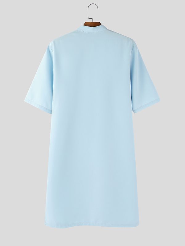 Men's Contrast Tie Asymmetrical High Split Longline Shirt SKUL55396