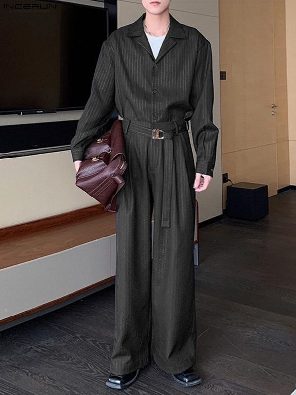 Men's Striped Cuban Collar Casual Two Pieces Outfit SKUL30326