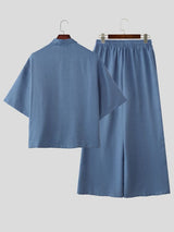 Men's Casual Homewear Linen Texture Breathable Two Pieces Outfit SKUL71406