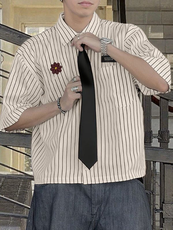 Men's Striped Floral Casual Short Sleeve Shirt SKUL29603