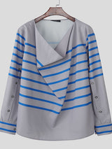 Men's Striped Print Off Shoulder Long Sleeve Shirt SKUL48583