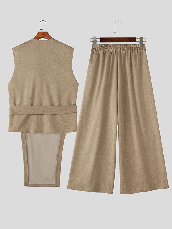 Men's Lace Up Wide Leg Casual Two Pieces Outfit SKUL46161