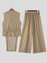 Men's Lace Up Wide Leg Casual Two Pieces Outfit SKUL46161