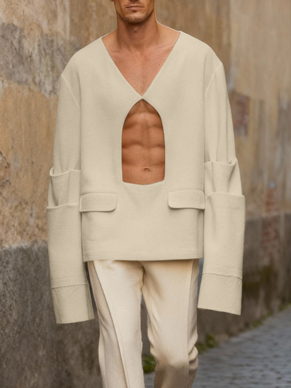 Men's Minimalist Cutout Long Sleeve Shirt SKUL45239