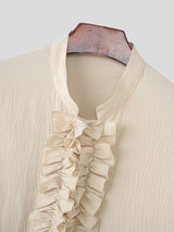 Men's French Ruffle Patchwork Design Long Sleeve Shirt SKUL47694