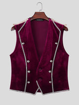 Men's Vintage Aristocrat Velvet Braided Epaulettes Silver Piping Waistcoat SKUL75533