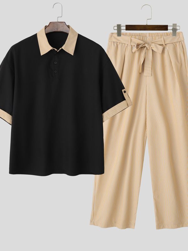 Men's Color Block Striped Two Pieces Outfit SKUL38098
