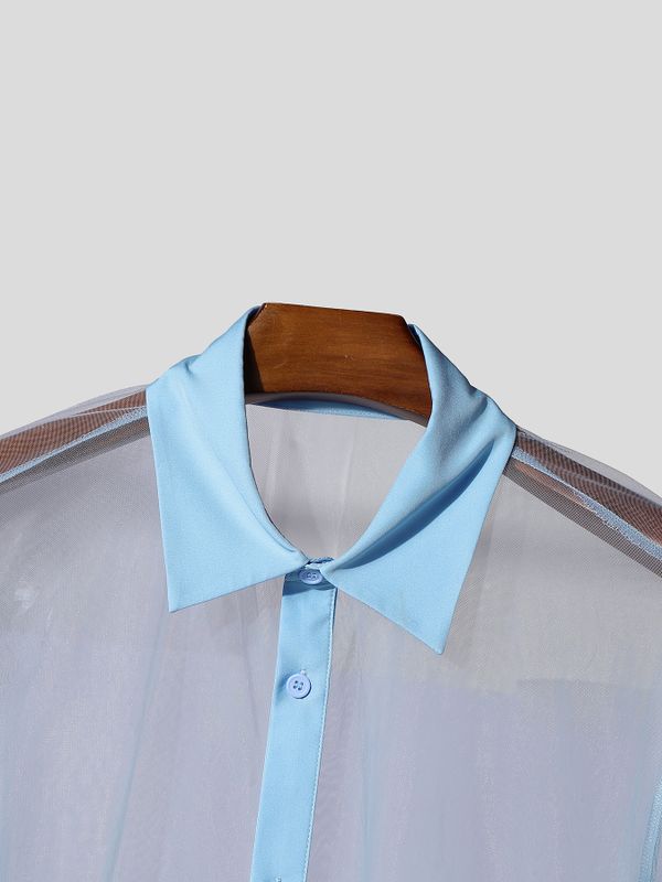 Men's Avant-Garde Sheer Organza Bishop Sleeve Romantic Regency Shirt SKUL56302