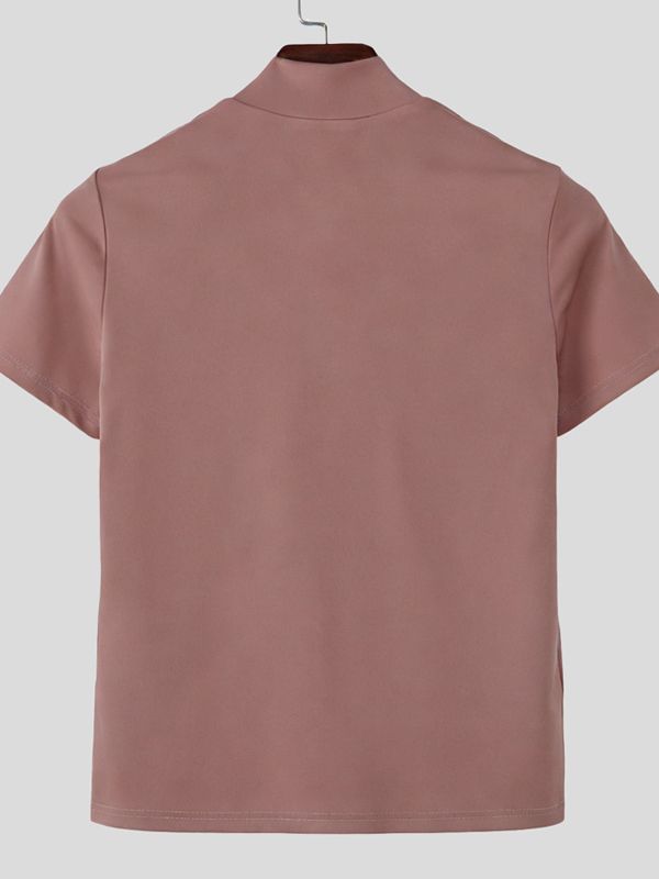 Men's Solid Color Slim Fit Zipper Cropped T-shirt SKUL54075