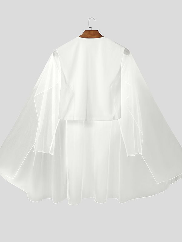 Men's Sheer Mesh Patchwork Cropped Two Pieces Outfit SKUL36344