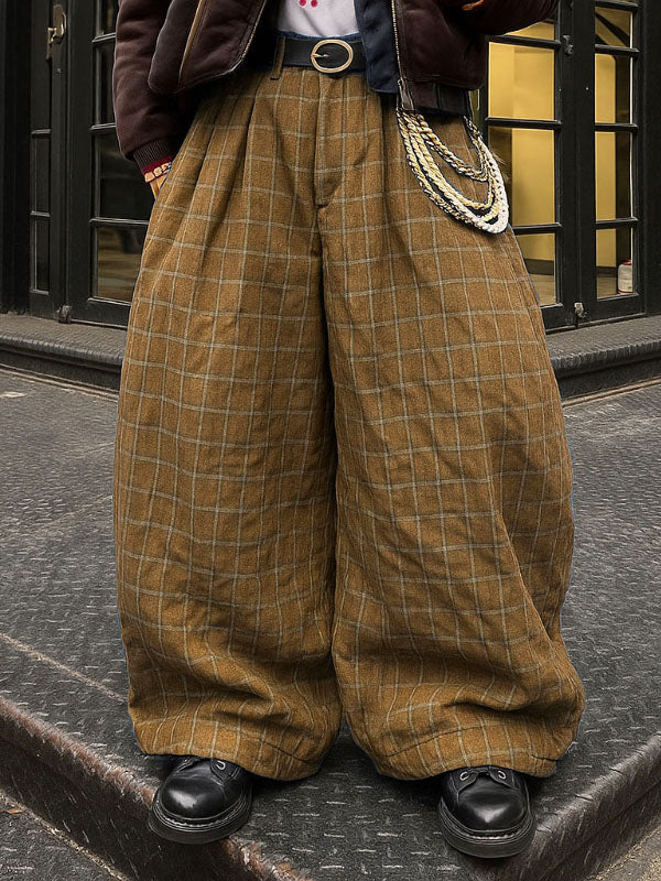 Men's Solid Color Plaid Wide Leg Pant SKUL22462