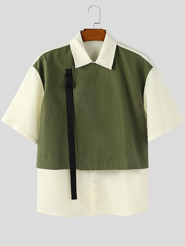 Men's Faux Two Piece Contrast Color Half Sleeve Shirt SKUL41270