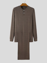 Men's Irregular Hem Half Placket Knitted Long Sleeve T-Shirt SKUL41056