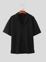 Mens Solid Color Draped Loose Short-Sleeve Shirt SKUL04451