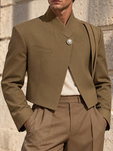 [Pre-order] Men's Neo-Chinese Chic Evening Gala Asymmetric Wrap Metal Button Cropped Blazer SKUL88519