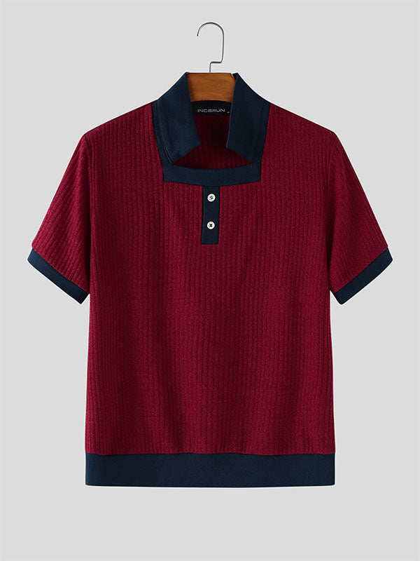 Mens Color Block Textured Short Sleeve Shirt SKUL16887