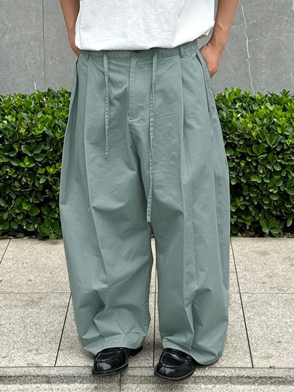 Men's Japanese Harajuku Pleated Drawstring Extreme Oversized Wide-Leg Baggy Pant SKUL69559