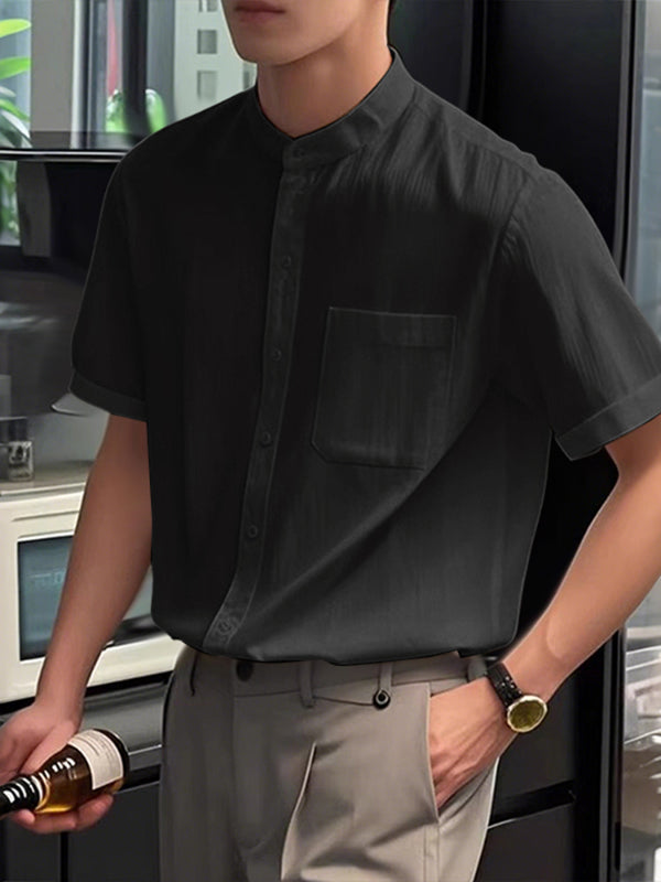 Men's Solid Color Casual Short Sleeve Shirt SKUL24193