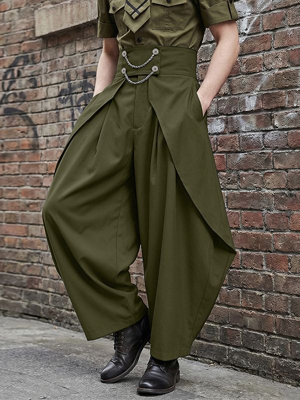 Men's Avant-Garde High-Waisted Double Chain Detail Deconstructed Balloon Pant SKUL63812