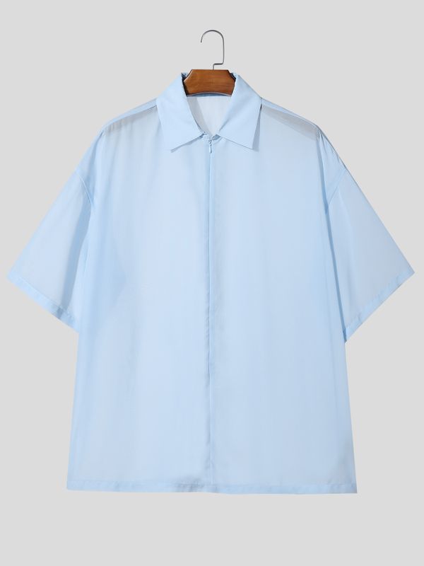 Men's Solid Color Semi Sheer Half Sleeve Shirt SKUL53040
