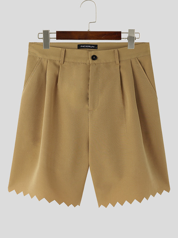 Mens Solid Irregular Cuff Casual Shorts SKUK19644