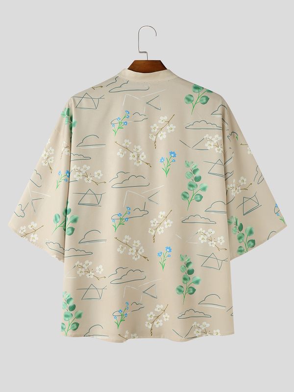 Men's Modern Neo-Chinese Landscape Floral Graphic Print Loose Batwing Sleeve Shirt SKUL73743