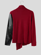 Men's Faux Leather Irregular Hem Long Sleeve T-Shirt SKUL28334