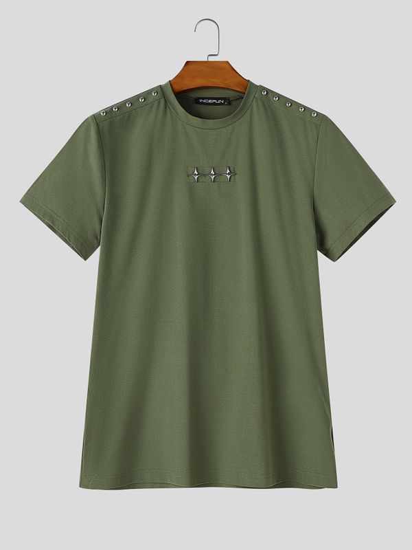 Men's Y2K High-Street Star Studded Shoulder Short Sleeve T-shirt SKUL79233