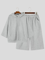 Men's Clean Fit Urban Casual Drop Shoulder Kangaroo Pocket Half Sleeve Two Pieces Outfit SKUL83947