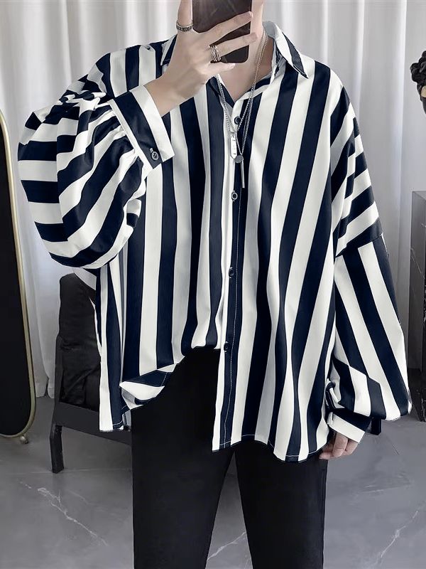 Men's Casual Striped Loose Long Sleeve Shirt SKUL35300