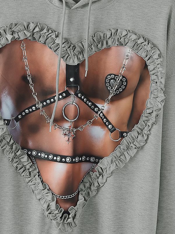 Men's Abs Print Metal Chain Patchwork Long Sleeve Sweatshirt SKUL42251