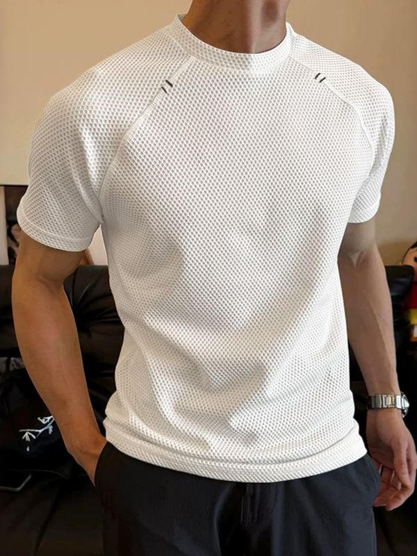 Men's American Vintage High-Street Waffle-Knit Short Sleeve Fitted T-shirt SKUL73645