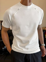 Men's American Vintage High-Street Waffle-Knit Short Sleeve Fitted T-shirt SKUL73645