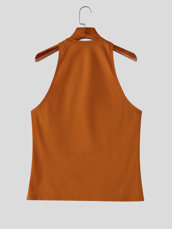 Men's Basic Athletic Muscle Fit Solid Color U-Neck Tank SKUL71395