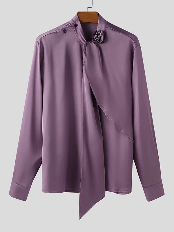 Men's Floral Tie Patchwork Long Sleeve Shirt SKUL41300