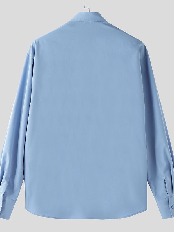 Men's Minimalist Asymmetrical Placket Long Sleeve Shirt SKUL45277