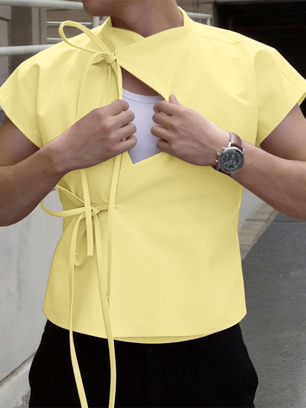 Men's Tie Hollow Short Sleeve T-shirt SKUL58915