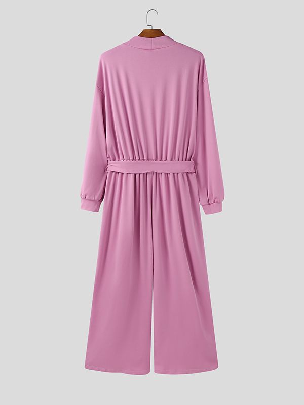 Men's Solid Color Cowl Neck Long Sleeve Jumpsuit SKUL45217