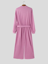 Men's Solid Color Cowl Neck Long Sleeve Jumpsuit SKUL45217