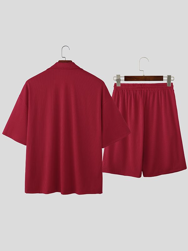 Men's Solid Color Textured Two Pieces Outfit SKUL50576