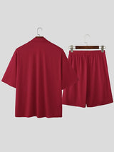 Men's Solid Color Textured Two Pieces Outfit SKUL50576