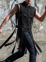 Men's Avant-Garde Deconstructed Cage Hollow-Out Longline Shirt SKUL54587