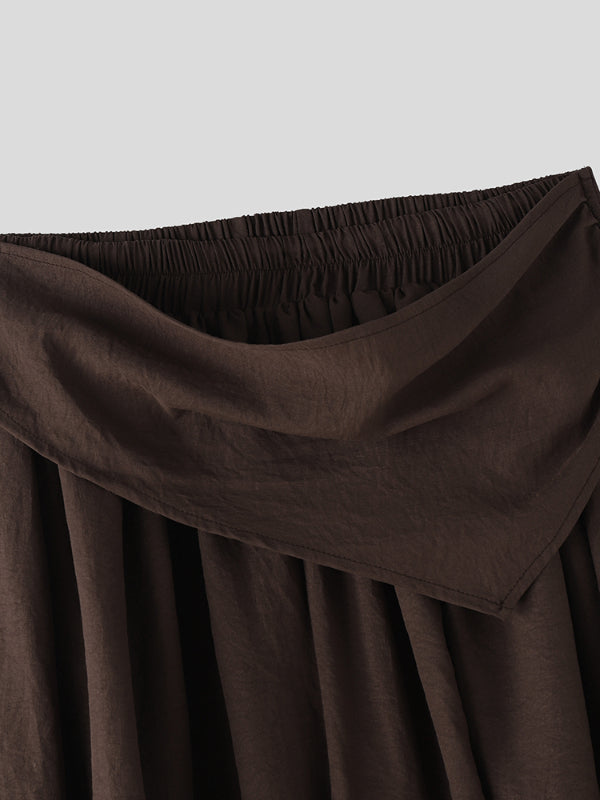 Mens Solid Color Ruched Casual Pant SKUL15368