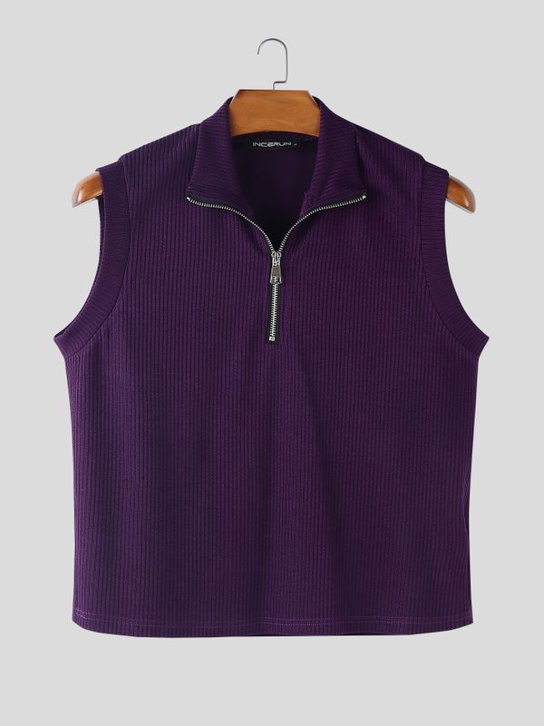 Men's Solid Color Textured High Neck Tank SKUL54042