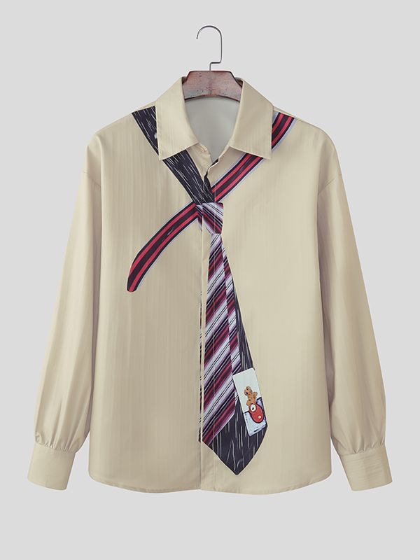 Men's Tie Print Long Sleeve Shirt SKUL32765