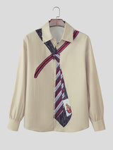 Men's Tie Print Long Sleeve Shirt SKUL32765