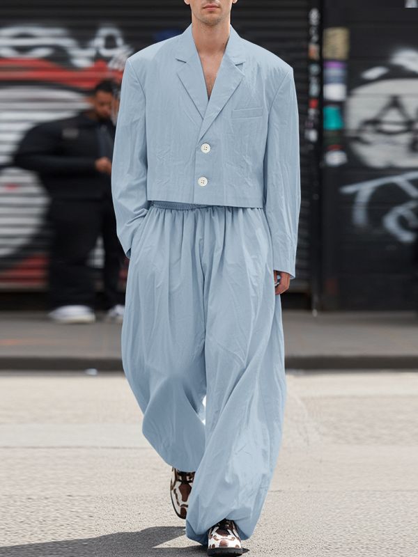 Men's Solid Color Textured Two Pieces Outfit SKUL48748